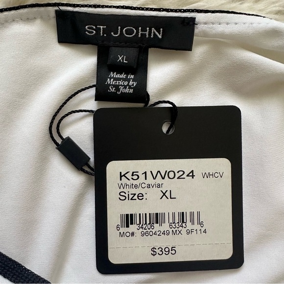 St. John Top Boatneck Short Sleeve Blouse White Black Trim Sz XL NWT New - Picture 5 of 8